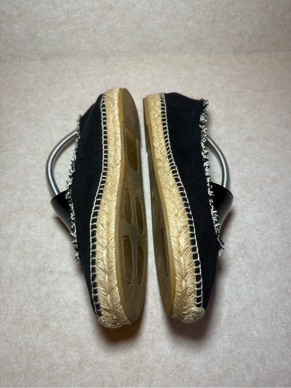 Patricia Green Black Tan Espadrille Mules Flats Loafers Frayed Trim Size US 10 - Picture 4 of 10